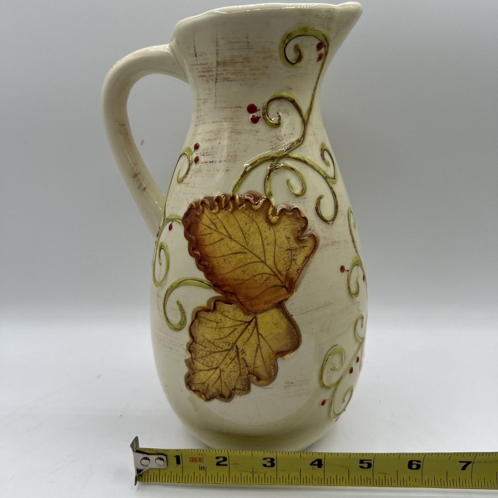 Laurie Gates Ware Decorative Useful Ceramic Pitcher 3D Autumn Leaf Fall Design