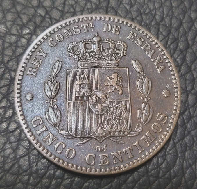 1878 Spain 5 Centimos Coin