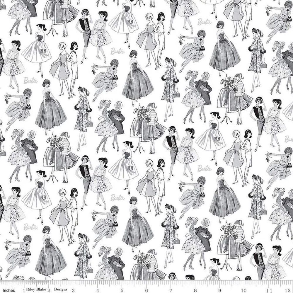 Barbie Vintage Tonal White Cotton Fabric