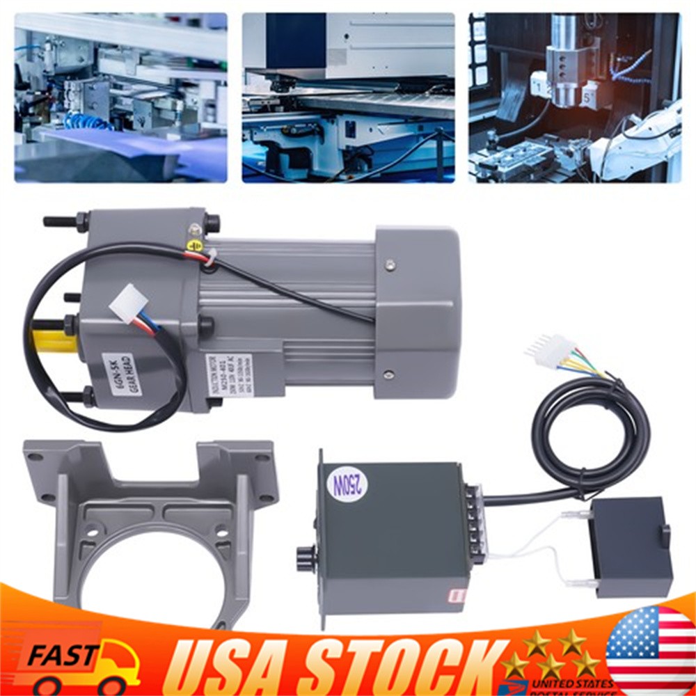 250W 110V AC Gear Motor with Variable Speed Controller and Bracket Single Phase