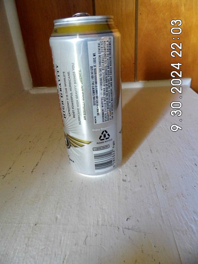 Hurricane High Gravity Category 5 Malt Liquor Empty Can 16 oz. Anheuser Busch