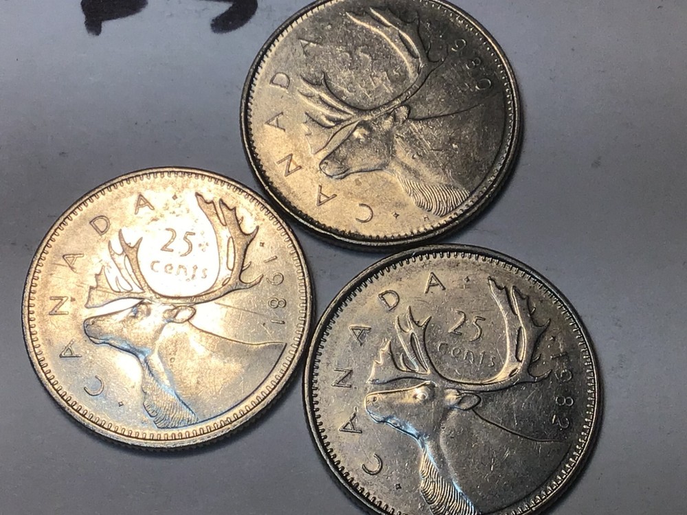 1980 1981 1982 Canada Quarters Canada 25 Cent Pieces, Lot of 3 Coins