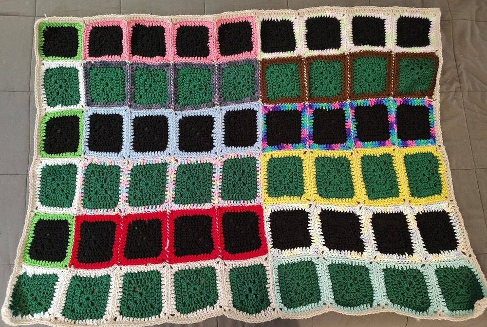 Handmade Crochet Afghan Granny Square Throw Blanket Bright Colors 50x37 EUC