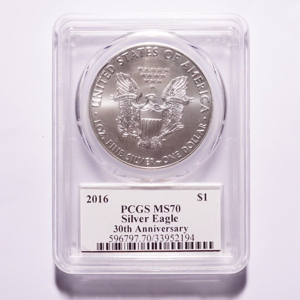 2016 Silver American Eagle PCGS MS70 30th Anniversary Mercanti