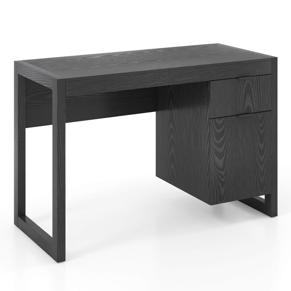 Computer Desk w/ Storage Cabinet Pull-out Drawer Stable Thick Legs for Bedroom