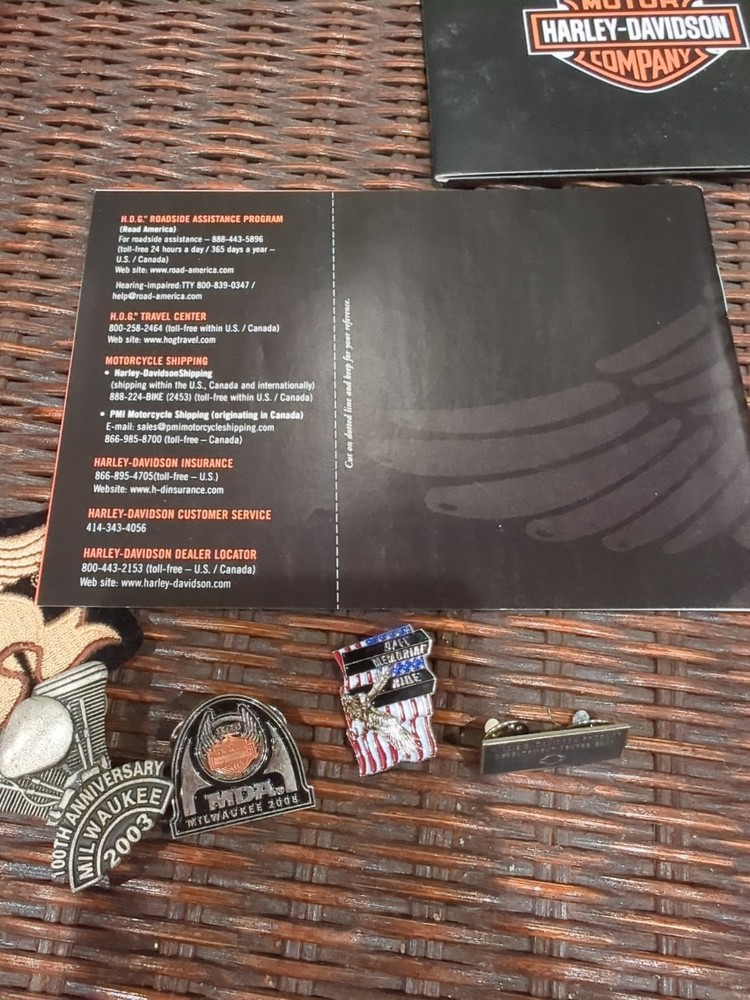 Harley Davidson Lot: Membership Manual, DVD, Patch & 4 Pins