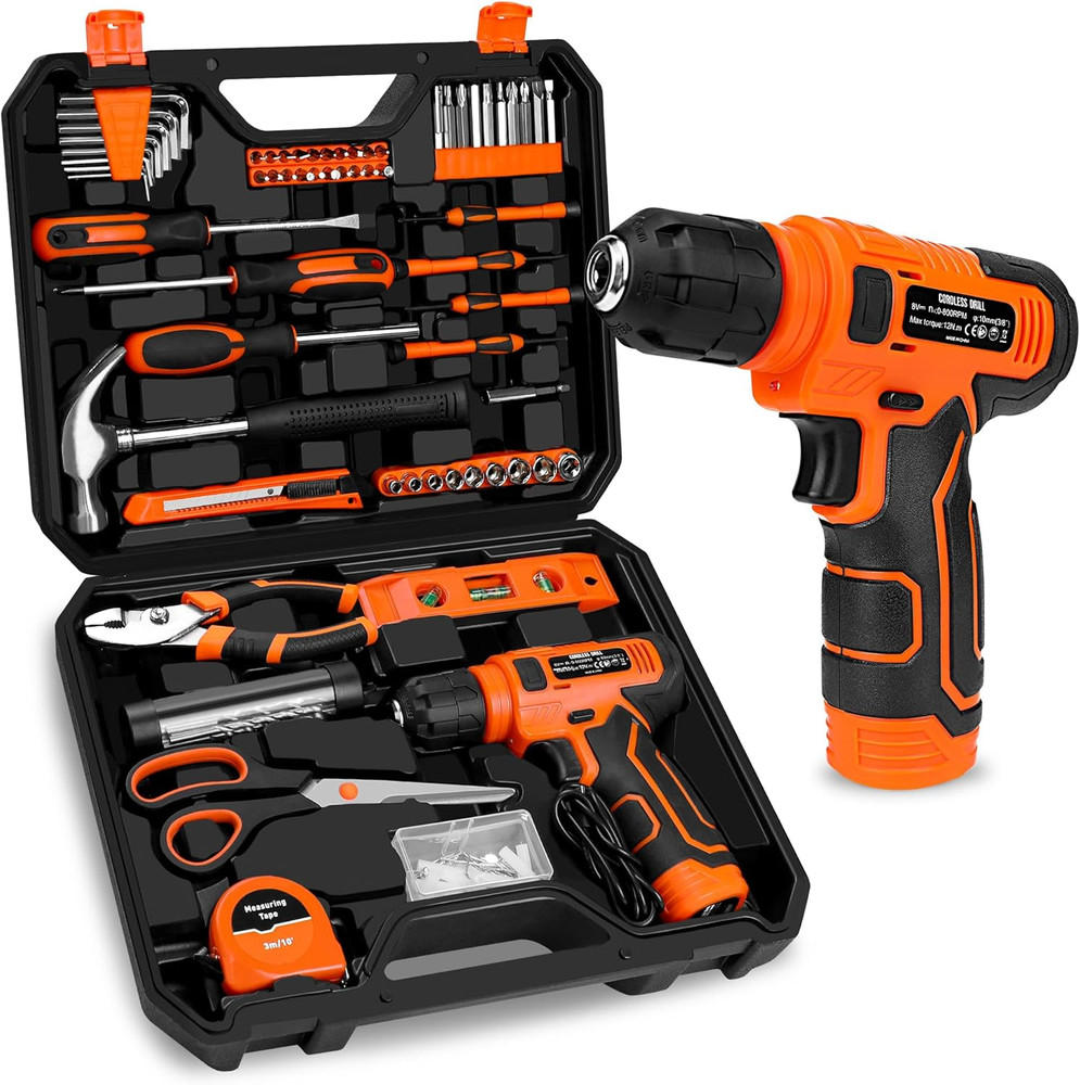 139-Piece Tool Set - Tool Kit with 8V Cordless Drill Driver in Toolbox Storage C