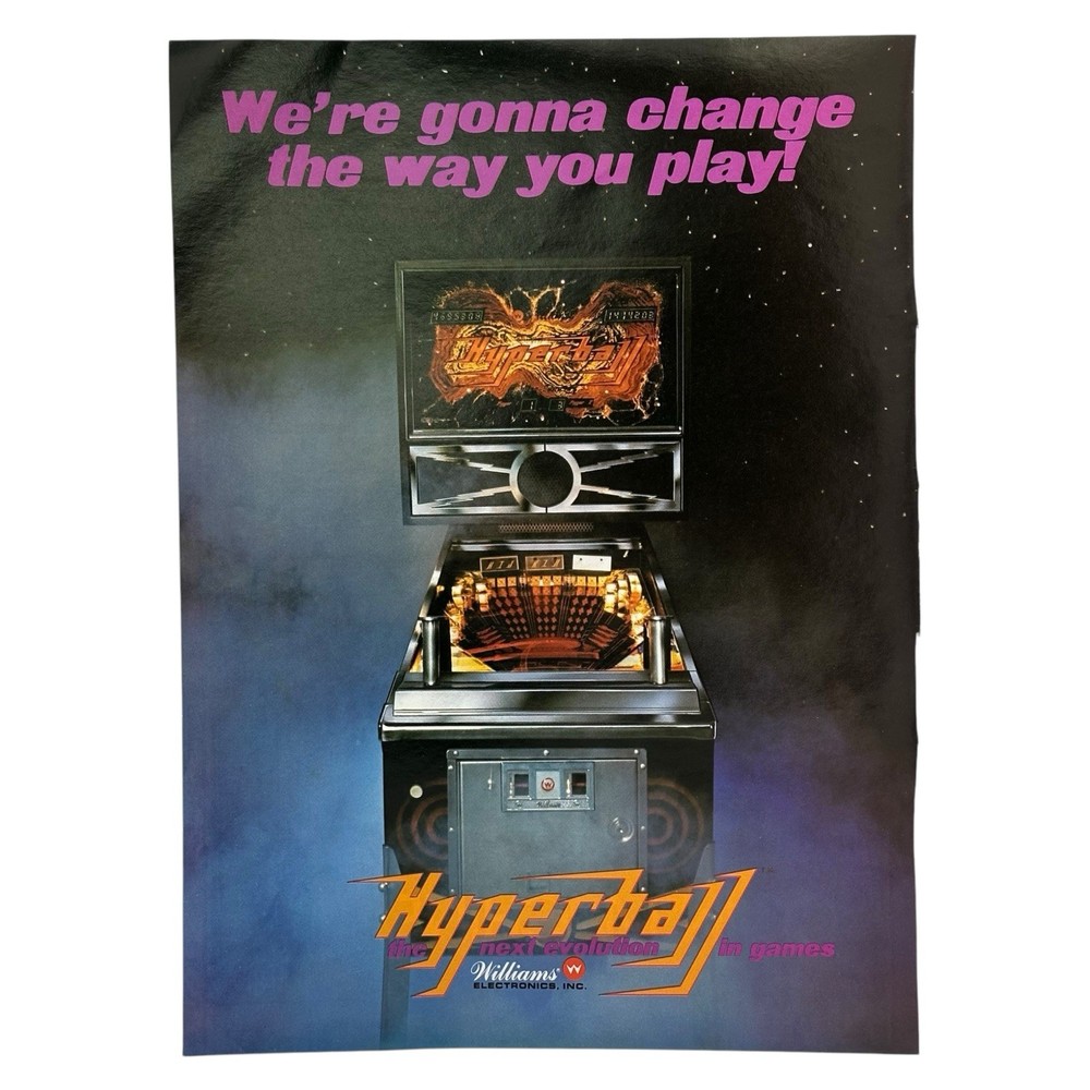 HYPERBALL Williams Pinball Arcade Vintage 1981 Original Promo Print Ad po