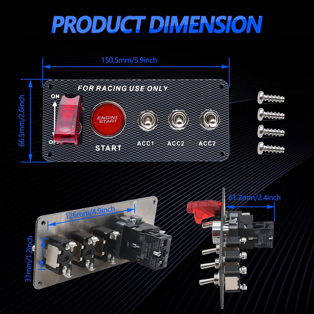 Ignition Switch Panel 12V Racing Car Engine Start Push Button Carbon Fiber LED