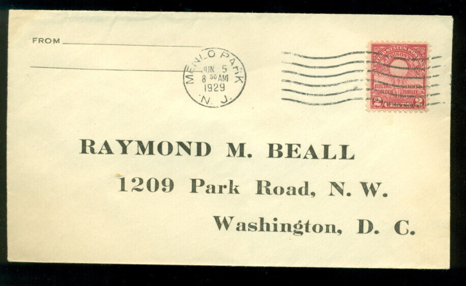 1929 FDC - Scott# 654 - Menlo Park Cancel - No Cachet #A