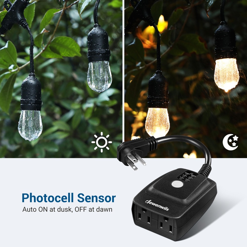 DEWENWILS Remote Control Outlet Timer Outdoor Waterproof Light Sensor Timer