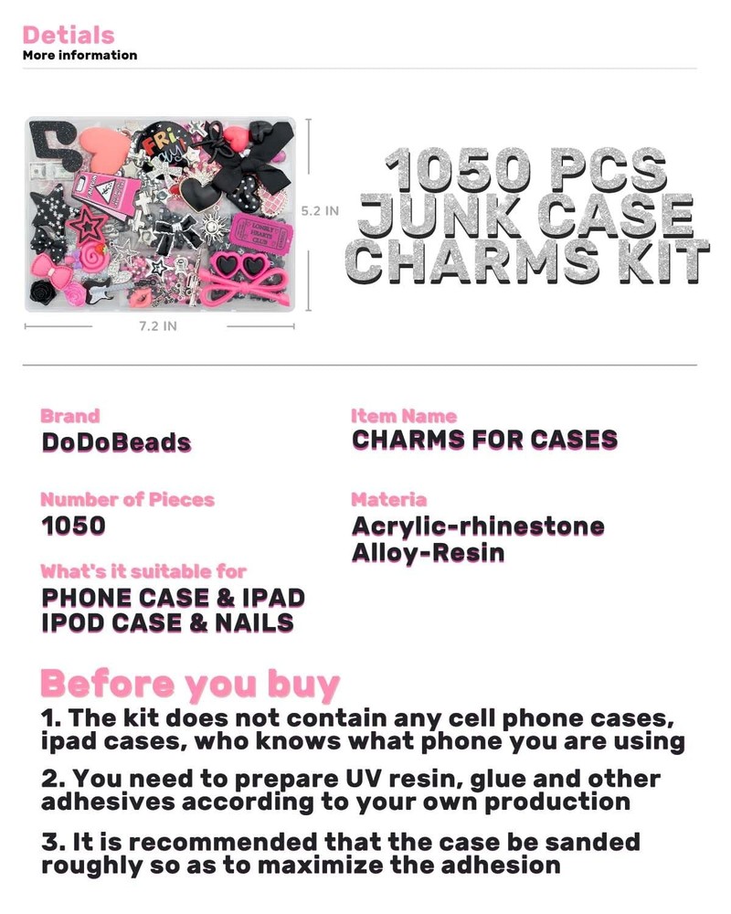DoDoBeads 1050 Pcs Junk Phone Case Charms Kit, for Multicolor