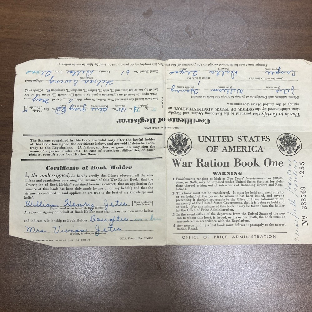 WWII Ration Book 3 W/Stamps, Book 1 & 2 Plus Wallet