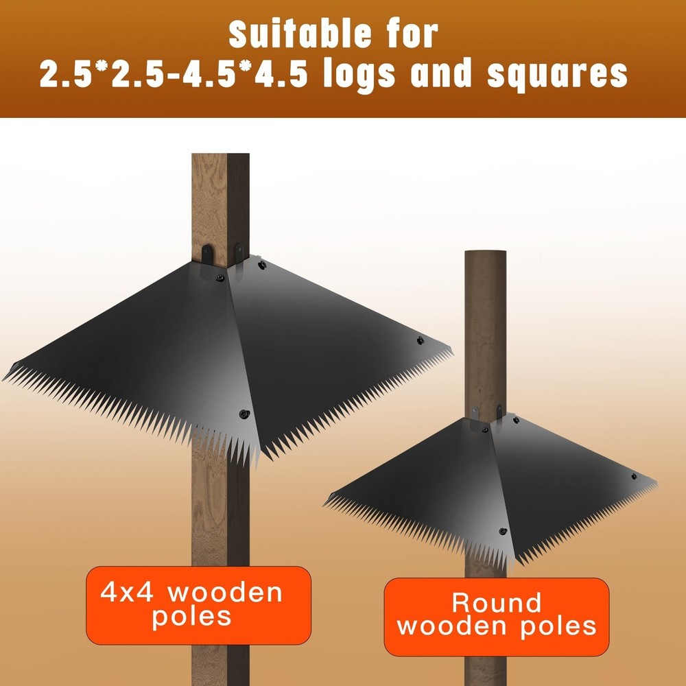 Metal Squirrel Baffles with Spikes - Galvanized Steel Squirrel Guards for 4x4...