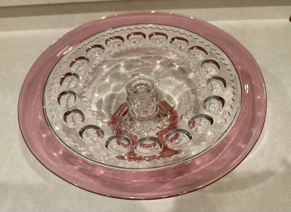 Vintage Tiffin Kings Crown Ruby Red Flashed Thumbprint 12.5" Pedestal Cake Plate