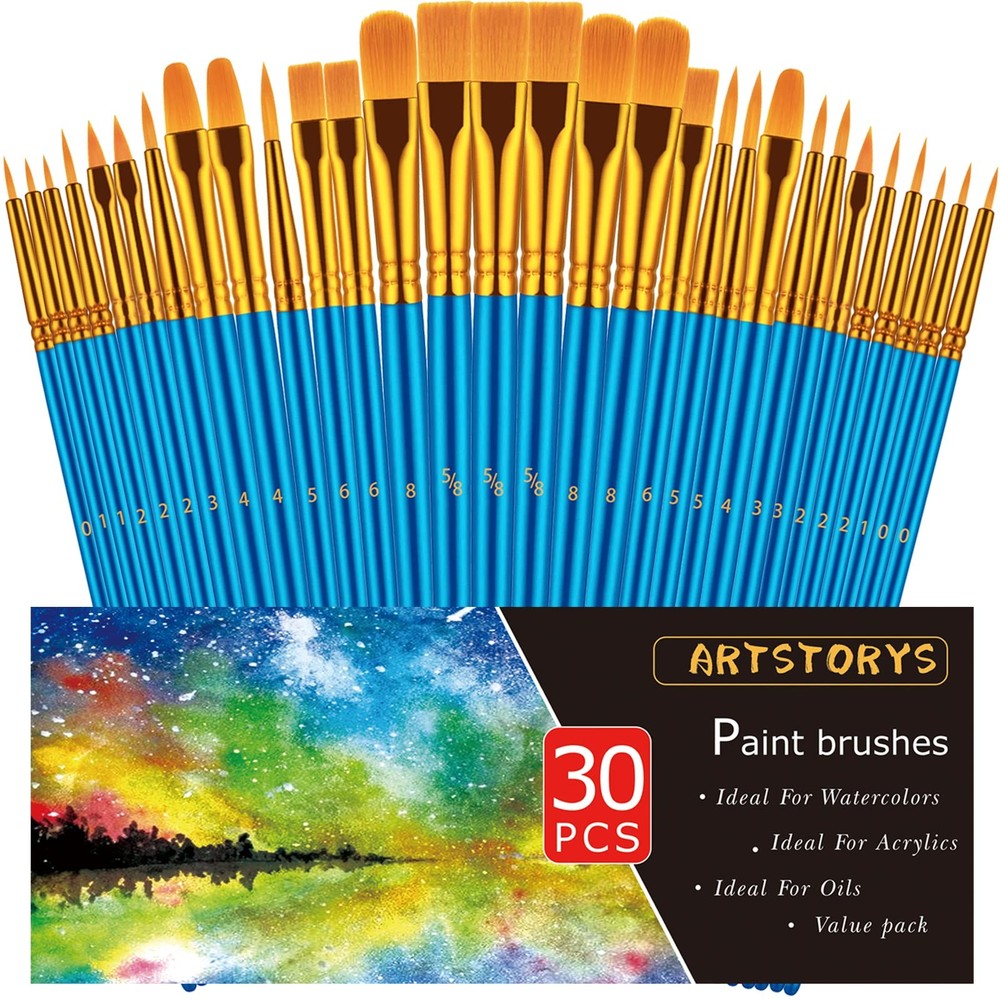 Paint Brushes Set, 30 Pcs for Acrylic Small, Blue,nickel