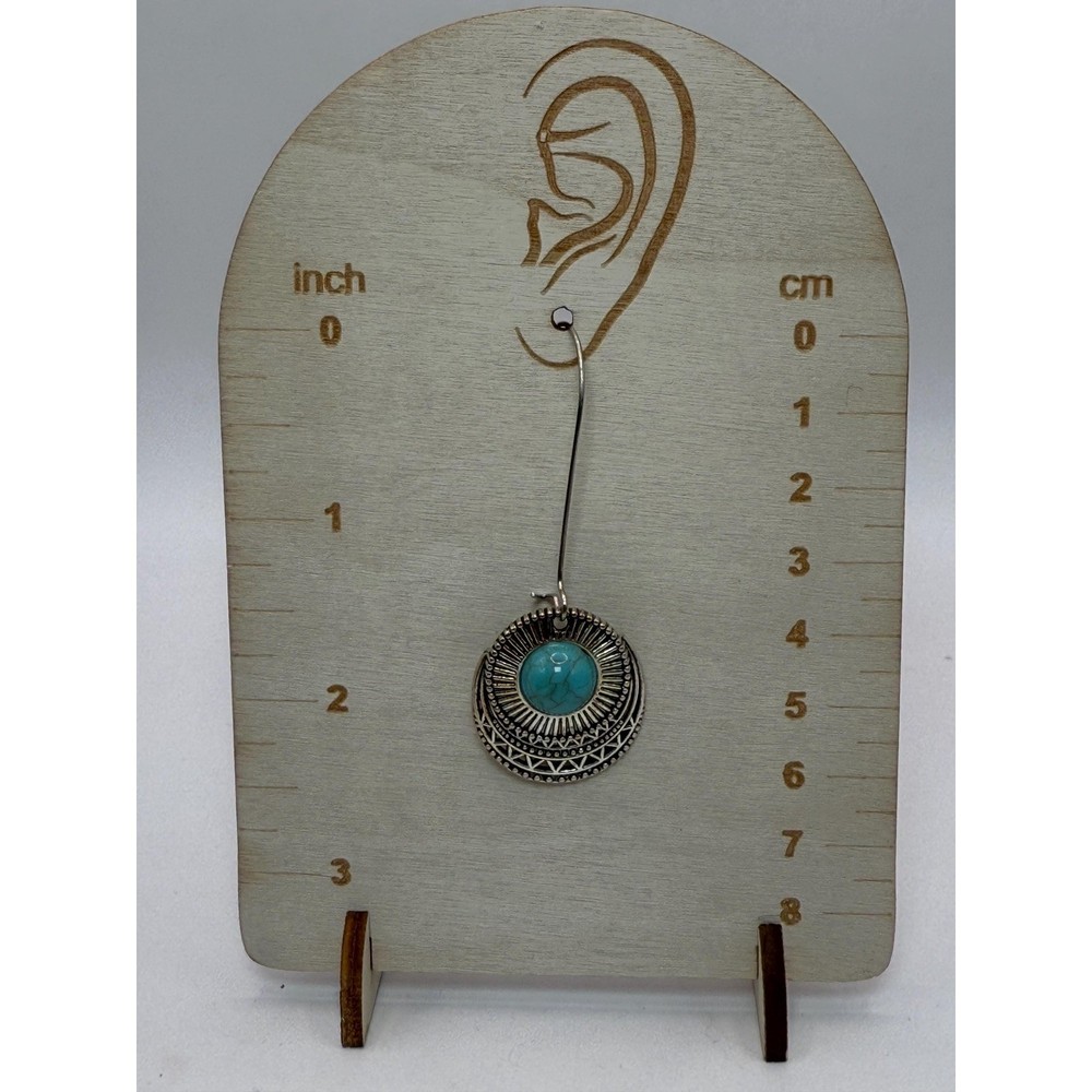Boho Silver Tone Dangle Earrings Lot Turquoise Style & Geometric Pair