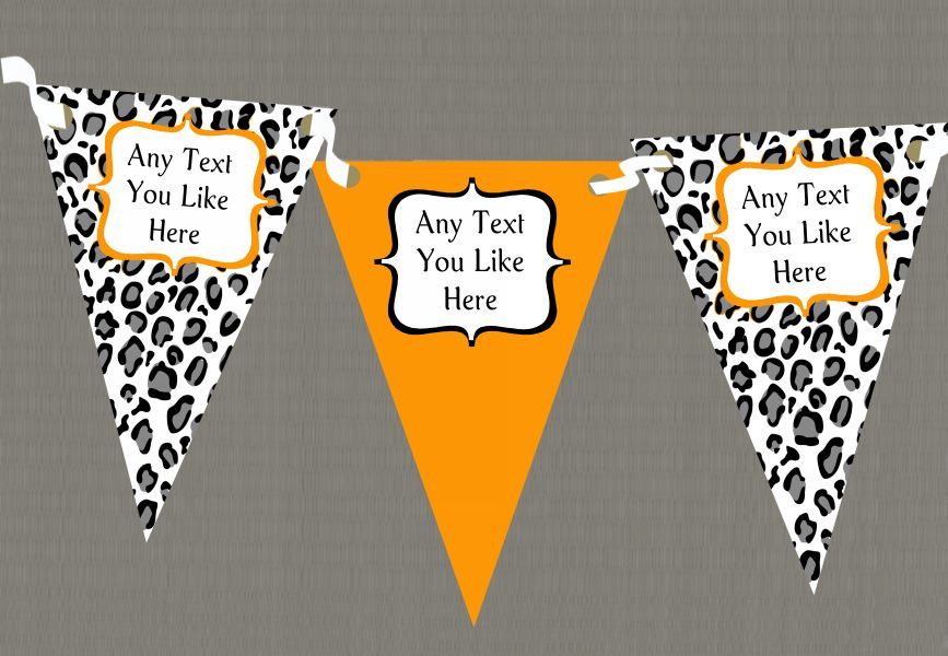 Black White & Orange Animal Print Personalised Birthday Party Bunting