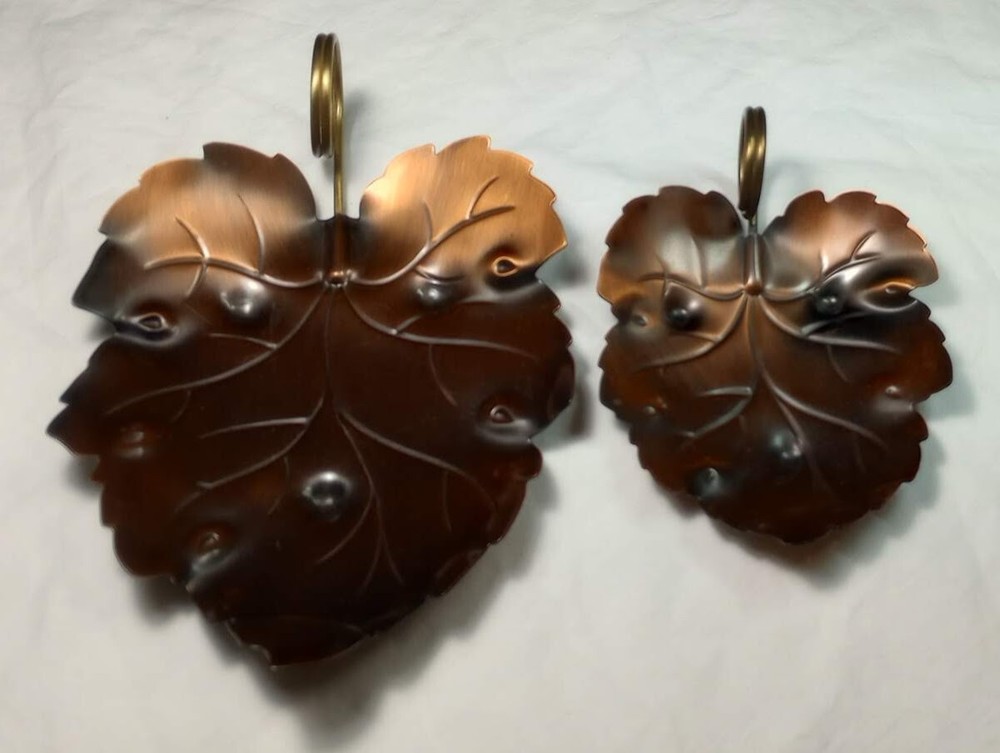 Large and Small matching CopperCraft Guild Leaf Tray dish brass ring handle
