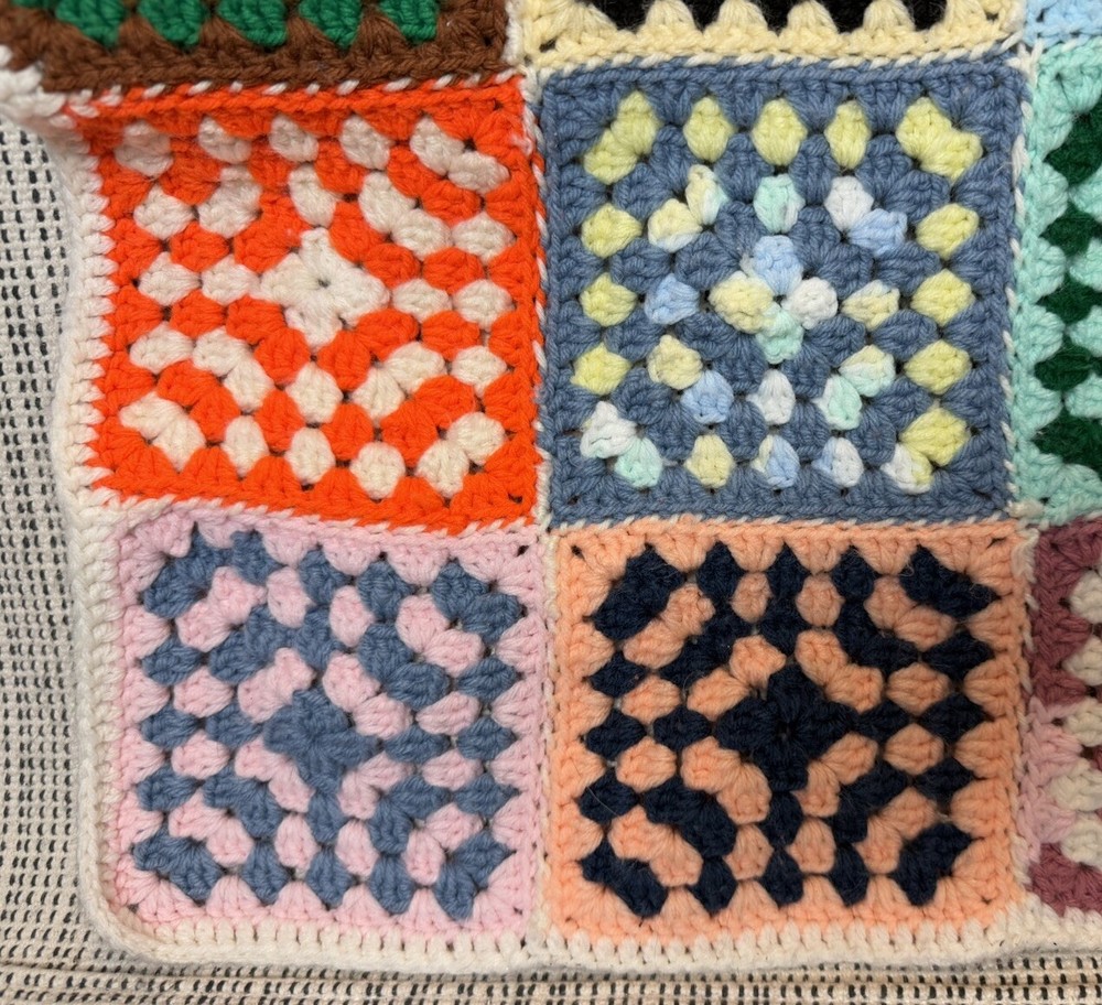Handmade Crochet Granny Square 36x65 Multicolor Afghan Blanket Throw Bright