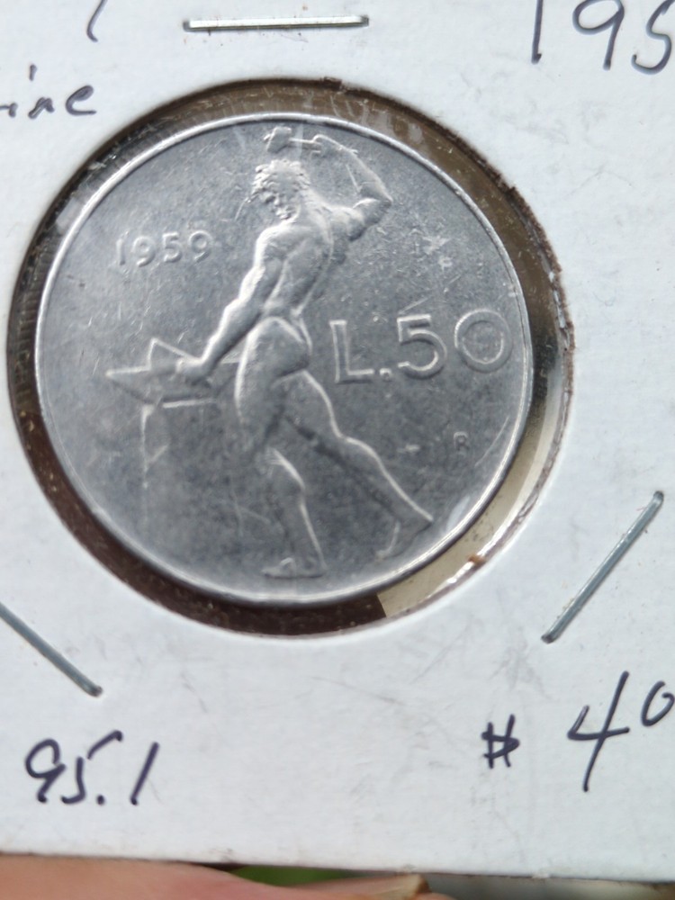 1959 Italy Italian 50 Lire Blacksmith Coin