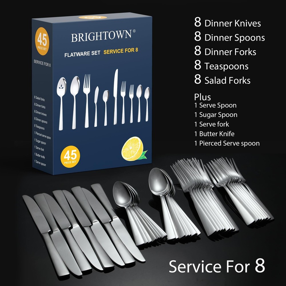 45-Piece Flatware Sets, Silverware Set for 8, Durable Stainless Steel Tablewa...