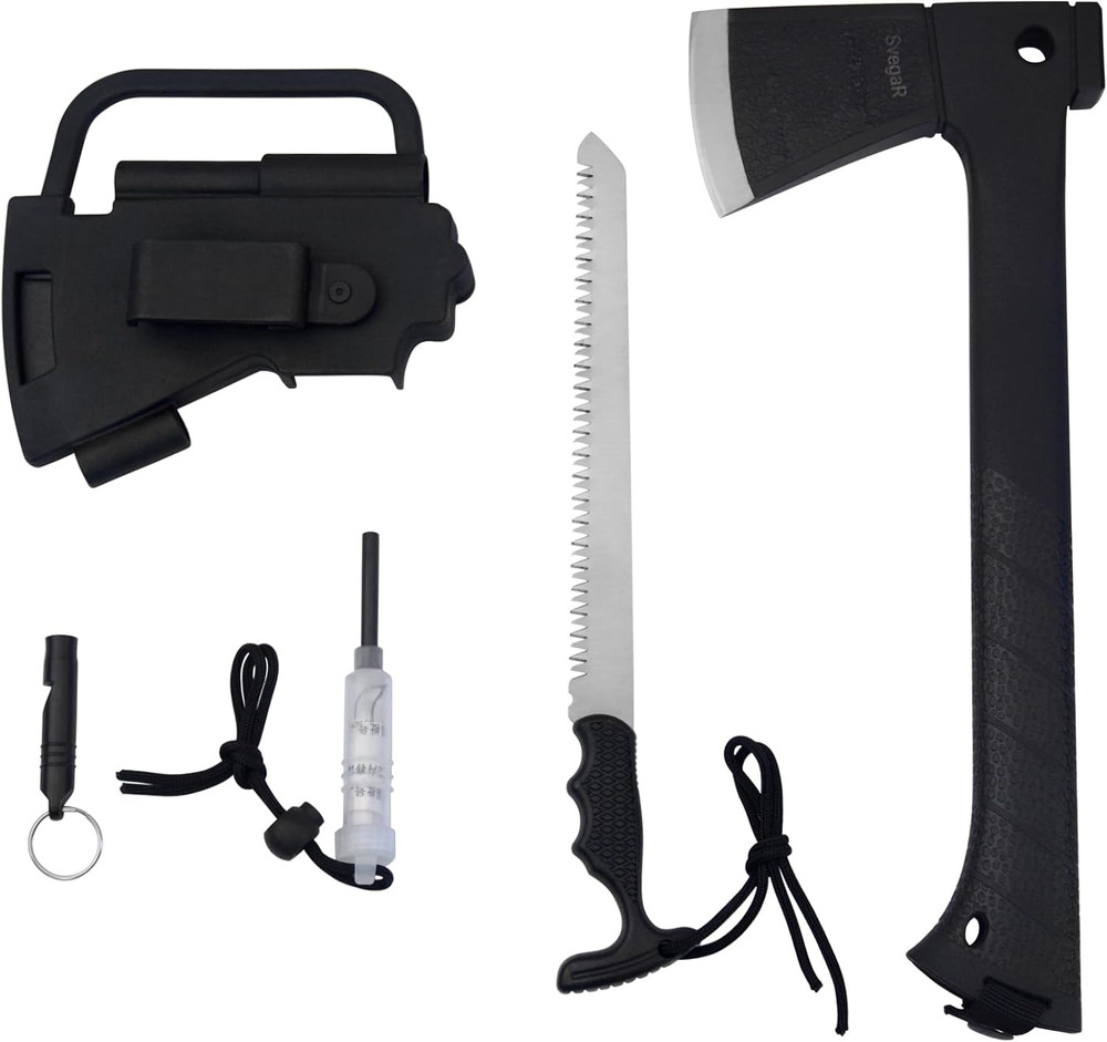 Camping Axe and Hatchet Multi-Tool – 14" Survival Outdoor Axe, Includes Handsaw,