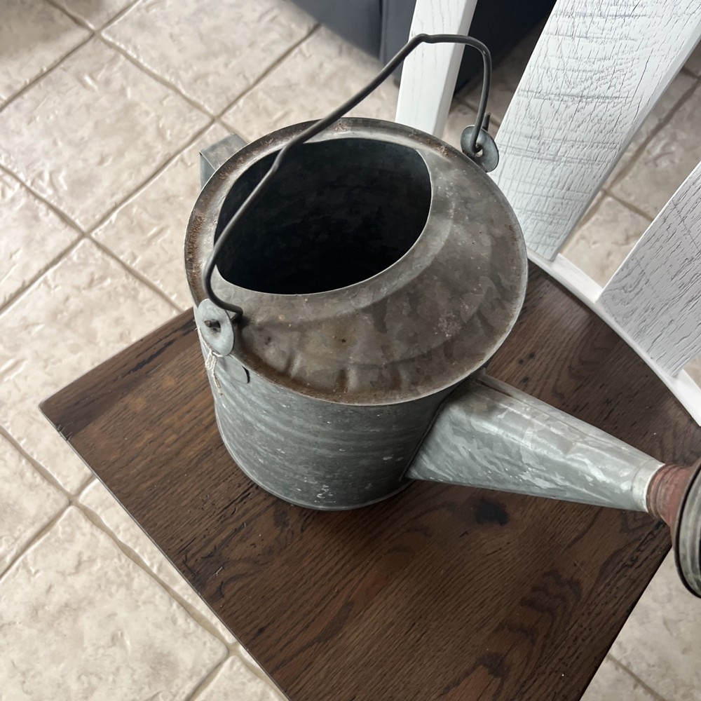 Large Vintage Galvanized Watering Can With Copper Spout . Great Patina