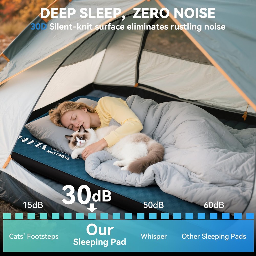 Self-Inflating Sleeping Pad with Pump, 4" Thick Memory Foam Camping Mattress