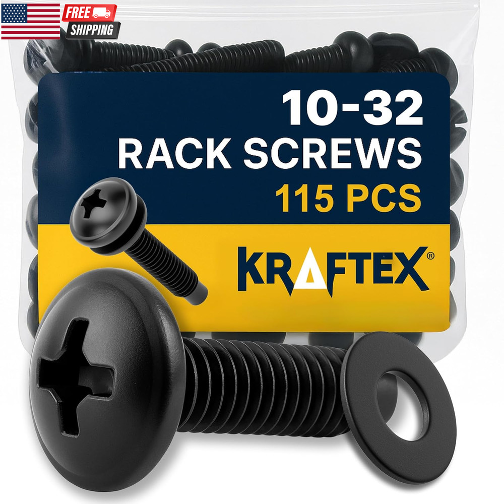 10-32 Rack Screws 115-Pack - Versatile Server Rack Accessories for Network Cabin