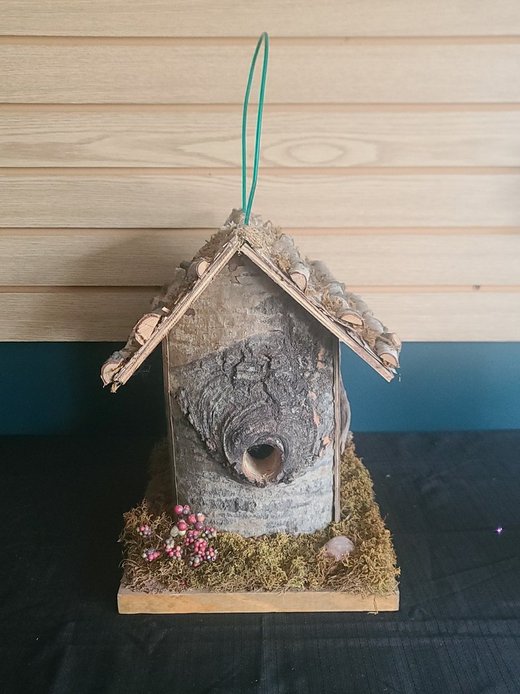 Handmade Bird /Owl House Rustic Look W/ Bark Sticks Birch RUSTIC Heavy