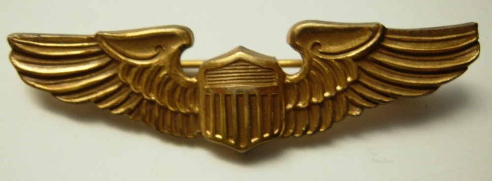 WW2 AAF Gilt on Sterling Pilot's Wing - 2 Inch PB