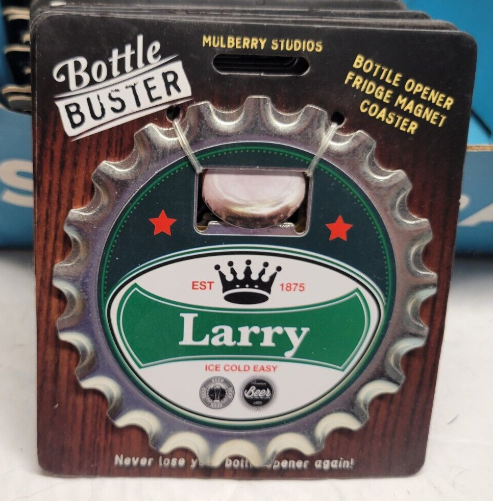 LARRY PERSONALIZED MULTI GADGET BOTTLE OPENER MAGNET COASTER NEW - U