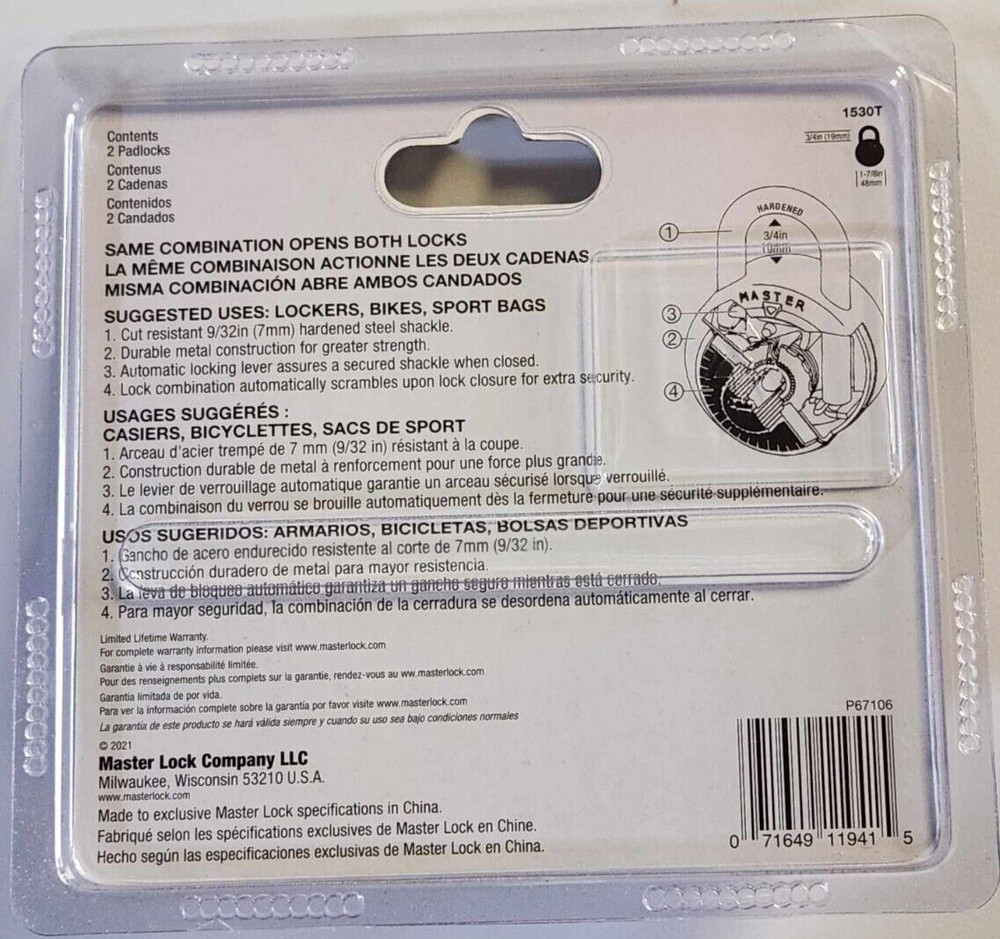 Master Lock Combo Locks 2 Pack 1 Combo Red