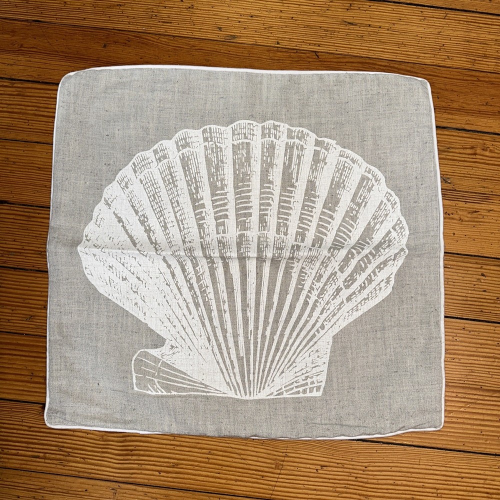 unbranded beige linen seashell  approx 18" X 19" pillow cover nautical