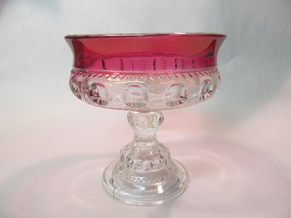5 1/4" TALL RUBY FLASH PRESSED GLASS PEDESTAL COMPOTE CANDY DISH