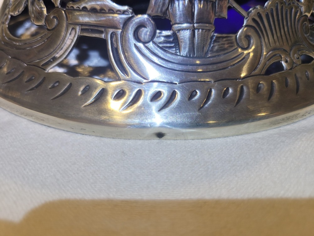 Large West & Son Edwardian Irish Silver Dish Potato Ring w/Animals, Dublin 1908