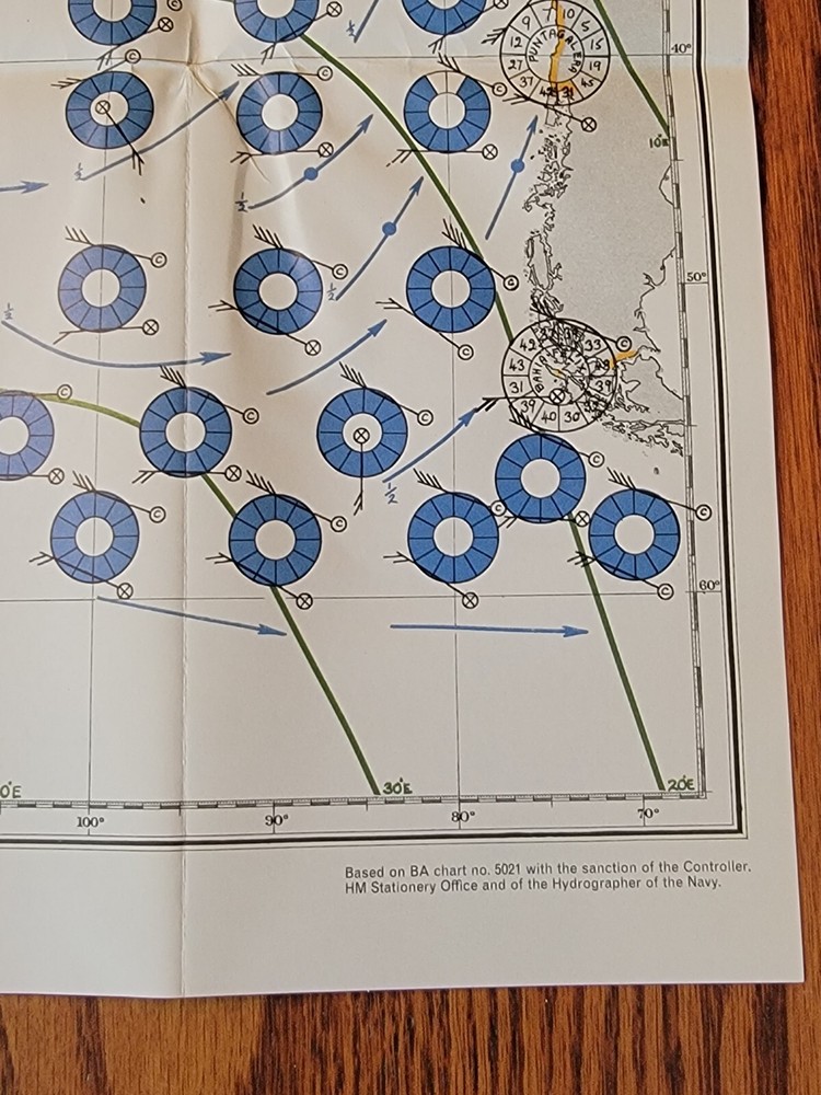 Vintage Hydrographic US Navy Pilot Chart / Atlantic & Eastern Pacific Oceans Map