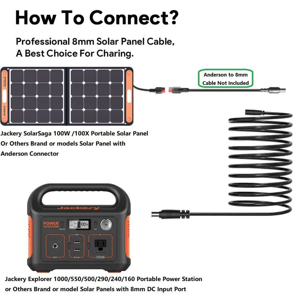 30Ft Jackery Extension Cable 14AWG 8mm Solar Panel Extension Cable ... Fast Ship