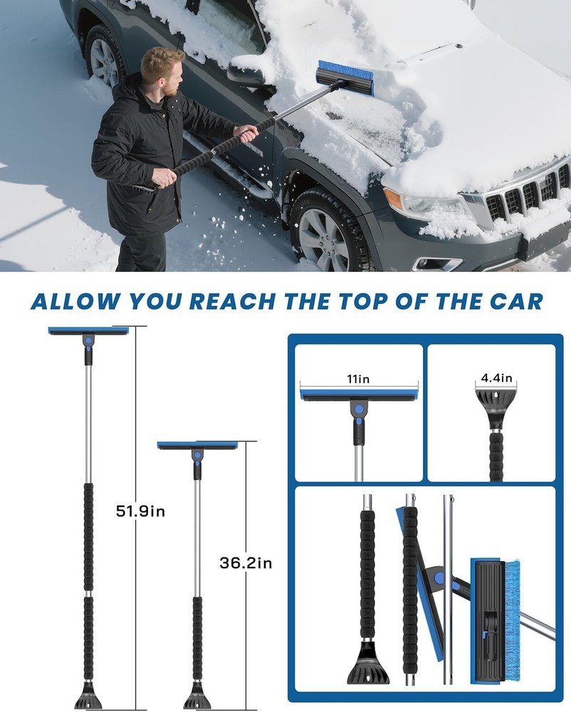 Multi-Functional 55.7" Ice Scraper & Snow Brush with Foam Grip for All Vehicles