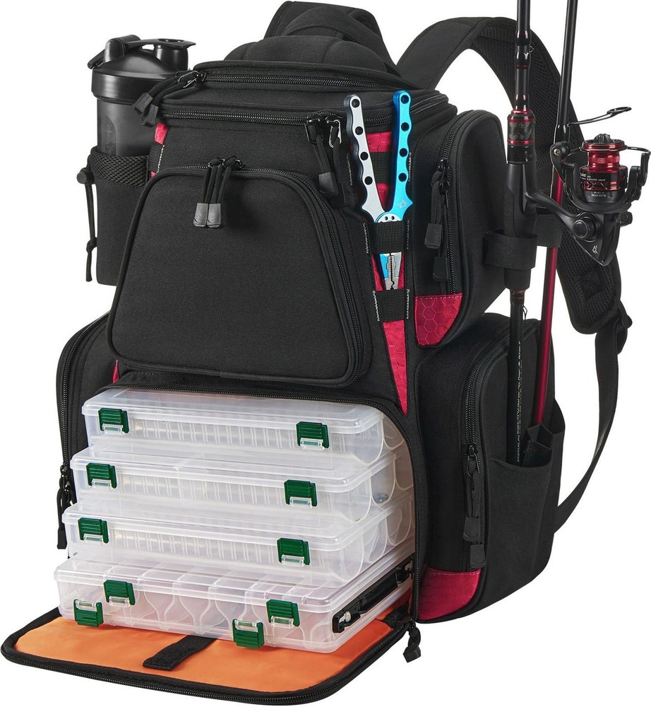 Fishing Tackle Backpack with 4 Trays, Large Outdoor Storage Tackle Bag
