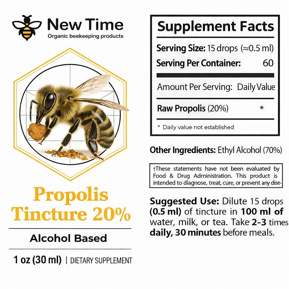 1 oz Bee Propolis Tincture 20% – Alcohol-Based, Pure, Natural Immune Support