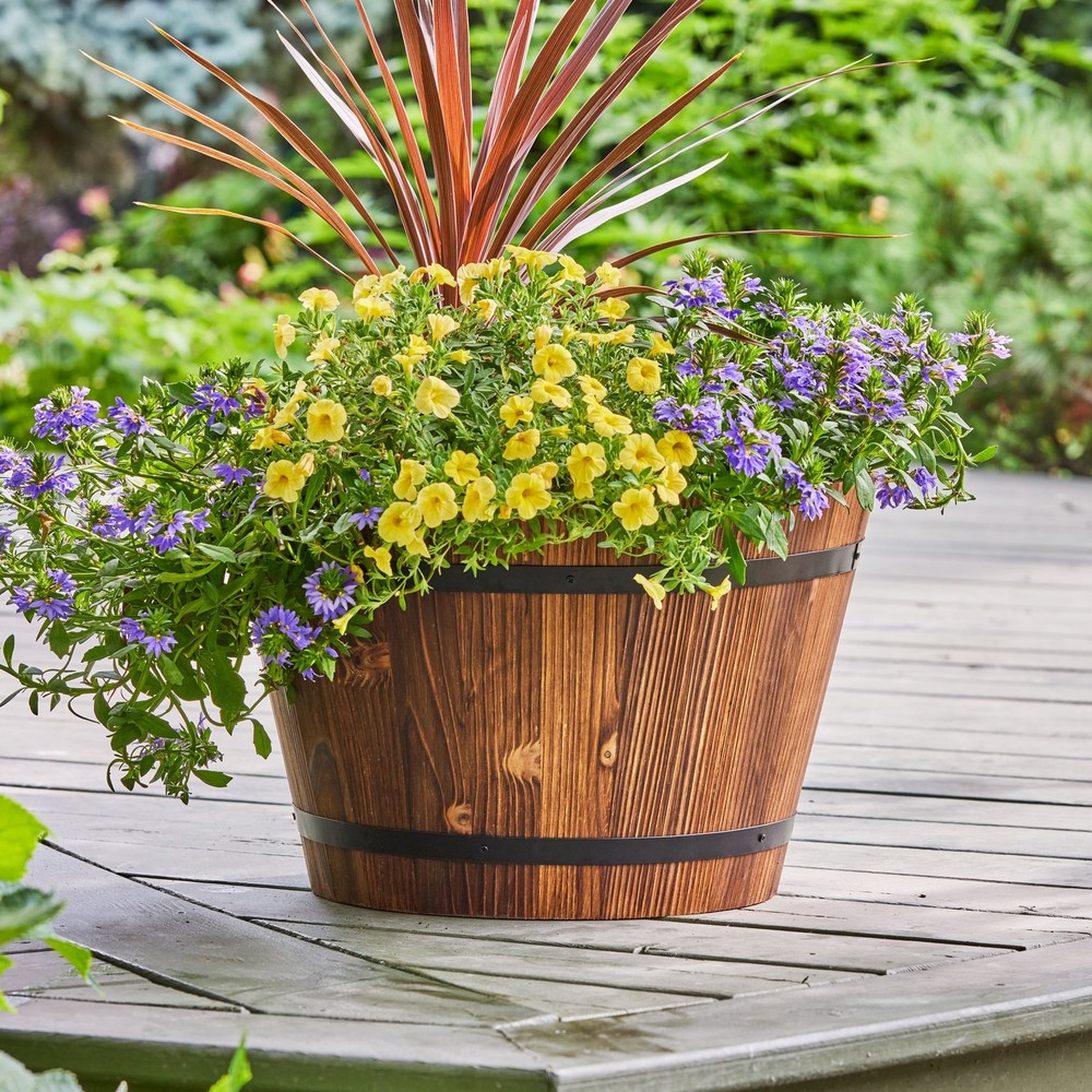 13.5 in Wood Whiskey Barrel Planter