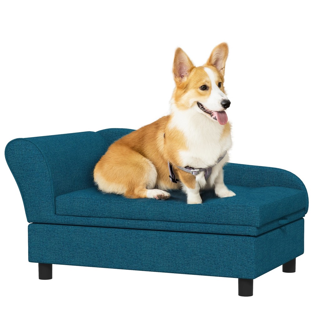Pet Sofa, Dog Sofa for Small Dogs with Storage, Dark Blue