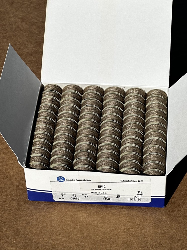 Coats Prewound Bobbins Size L 144pcs Camel Tex40 Epic Poly Corespun B27