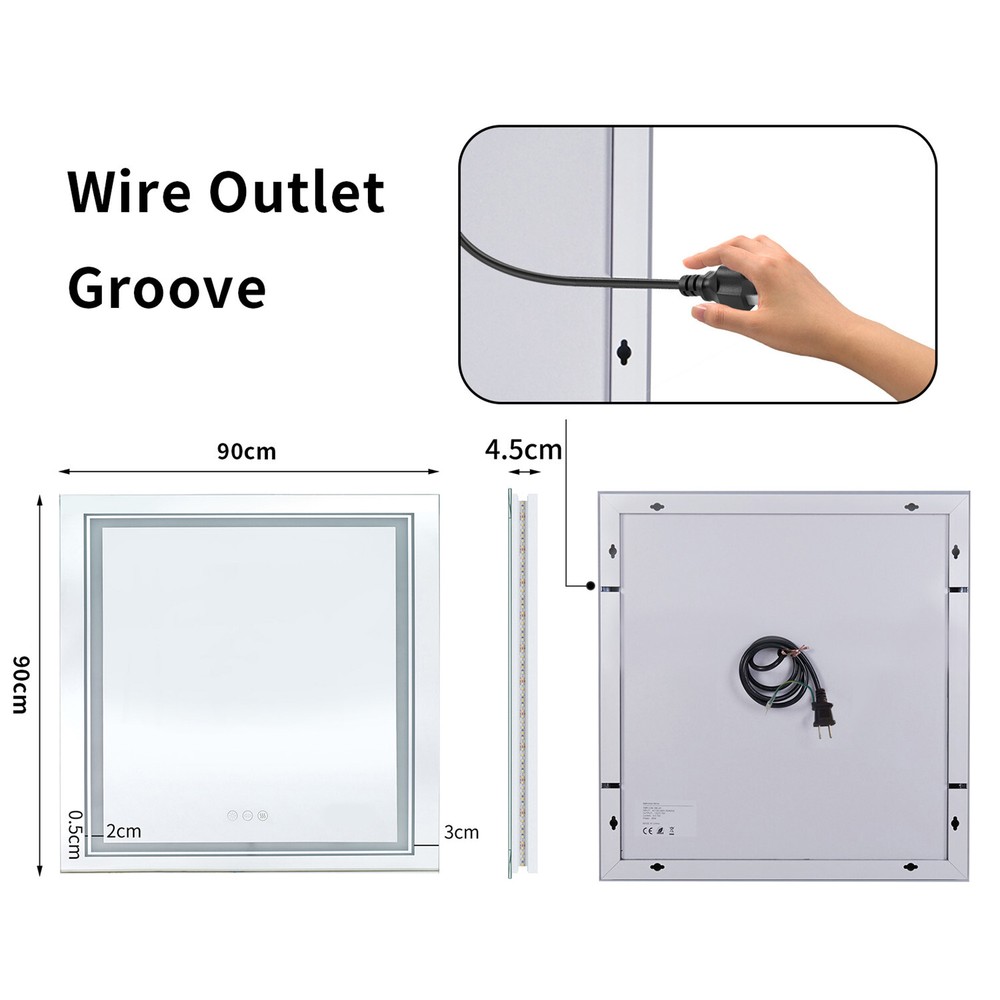 Double LED Bathroom Mirror 32x32 with Lights Defog Stepless Dimmable Wall Mirror