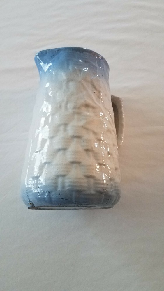 Antique VINTAGE Blue White Stoneware vintage milk pitcher (8 INCHES HIGH)