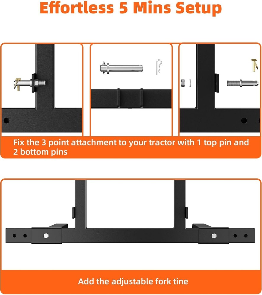 ⭐ GRAVEE 3 Point Hitch Pallet Fork 1500Lbs Adjustable Tractor Attachment Cat 1