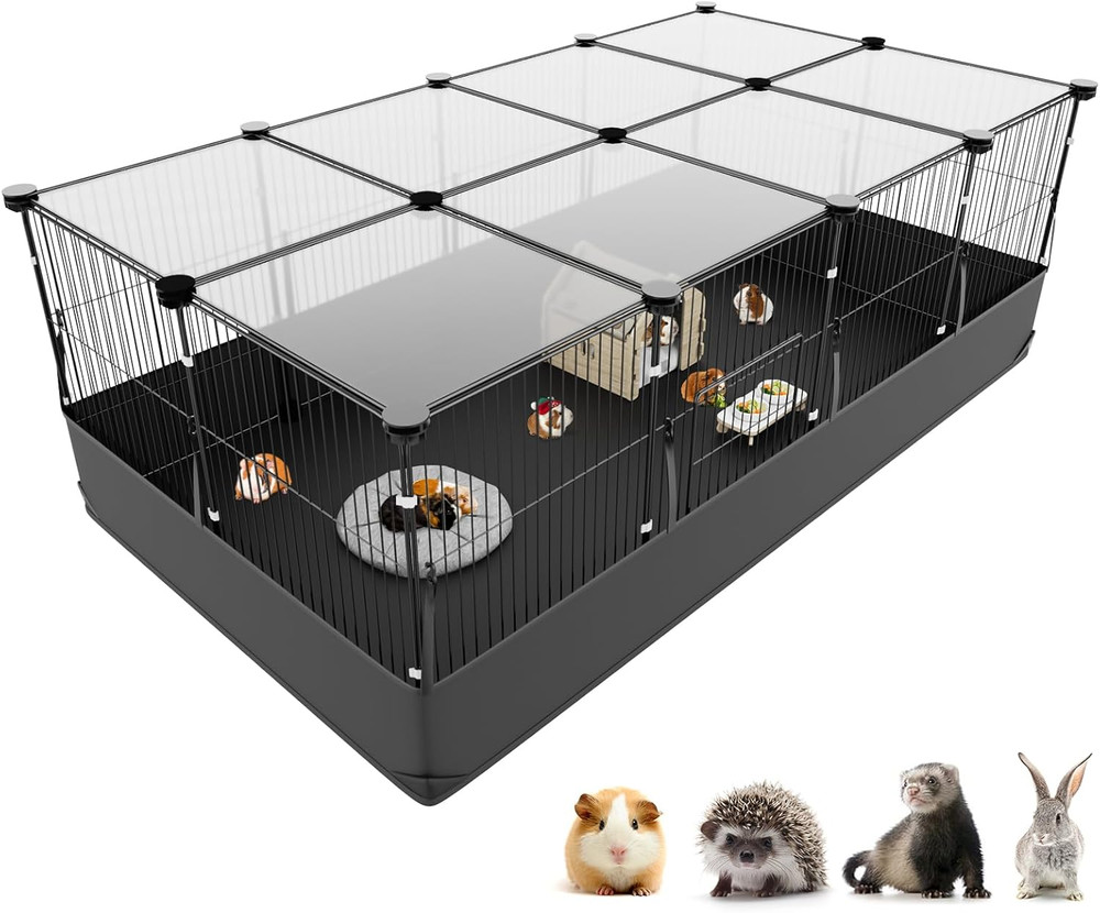 Guinea Pig Cage with Waterproof PVC Bottom Liner & One-Hand Release Hook, Triple