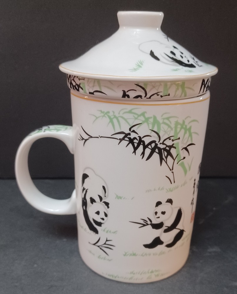 Panda Bamboo World Market 3pc Tea Mug W/ Loose Leaf Tea Infuser Strainer &  Lid